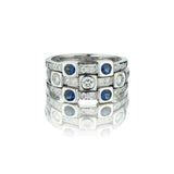 14KT White Gold Blue Sapphire And Diamond Wide Band