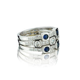 14KT White Gold Blue Sapphire And Diamond Wide Band