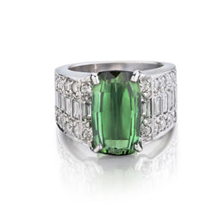 5.80 Carat Green Tourmaline And Diamond WG Ring