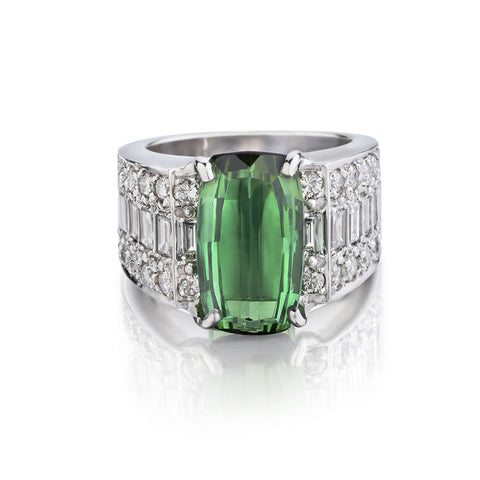 5.80 Carat Green Tourmaline And Diamond WG Ring