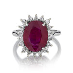 4.78 Carat Ruby And Diamond Cluster White Gold Ring