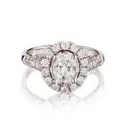 1.01 Carat Natural Oval-Cut Diamond Halo-Set 18kt WG Ring