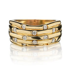 18KT Yellow Gold And Round Brilliant Cut Diamond Ribbed Wave Band