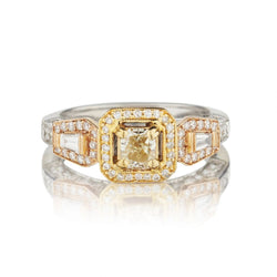 Tri-Colour Yellow, Pink, And White Gold Fancy Yellow Diamond Ring