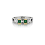 Green Emerald And Emerald Cut Diamond White And Yellow Gold Ring