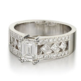 1.21 Carat Emerald Cut Diamond Wide 14KT White Gold Band Ring