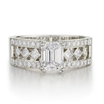 1.21 Carat Emerald Cut Diamond Wide 14KT White Gold Band Ring