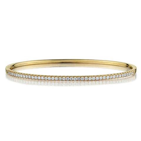 0.80 Carat Total Weight Round Brilliant Cut Diamond Yellow Gold Bangle