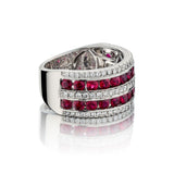 Ruby And Diamond 18KT White Gold Extra Wide Band