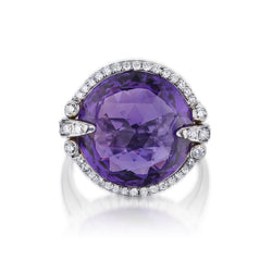 Amethyst And Round Brilliant Cut Diamond White Gold Ring