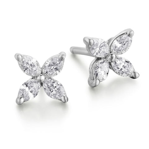 1.15ct Tw Victoria Style 18kt White Gold Marquise Cut Diamond Earrings