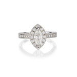 0.75 Carat Natural Marquise Cut Diamond Halo-Set White Gold Ring