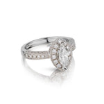 0.75 Carat Natural Marquise Cut Diamond Halo-Set White Gold Ring