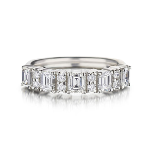 1.50 Carat Total Emerald Cut And Round Brilliant Cut Diamond WG Band