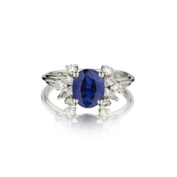 2.50 Carat Sapphire And Diamond Platinum Mid-Century Ring