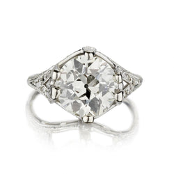 3.65 Carat Old-European Cut Diamond Art-Deco Platinum Ring