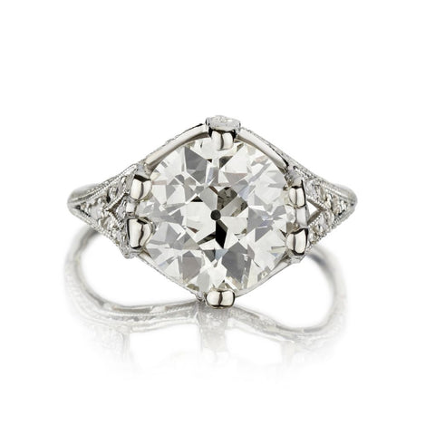 3.65 Carat Old-European Cut Diamond Art-Deco Platinum Ring