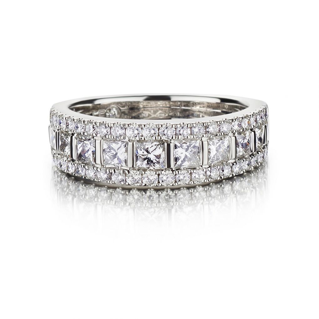 1.80 Carat Total Princess Cut And Round Brilliant Cut Diamond WG Band ...