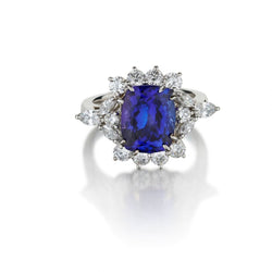 4.60 Carat Cushion-Shaped Tanzanite And Diamond Ring