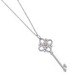 Tiffany & Co. Platinum White And Pink Diamond Floret Key Pendant Necklace