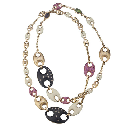 Valente Milano Yellow Gold Peridot, Garnet, Diamond, Ebony And Ivory Necklace