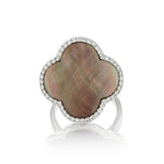 18KT White Gold Large Black Mother-Of-Pearl Clover Ring