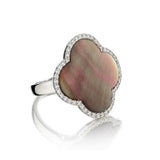 18KT White Gold Large Black Mother-Of-Pearl Clover Ring