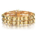 Unique 18KT Bark-FInish Yellow Gold Wide Bamboo-Style Bracelet