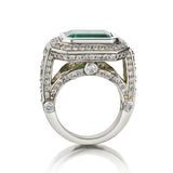 6.20 Carat Green Emerald And Diamond White Gold Ring