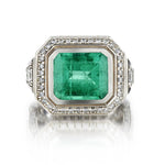 6.20 Carat Green Emerald And Diamond White Gold Ring