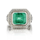 6.20 Carat Green Emerald And Diamond White Gold Ring