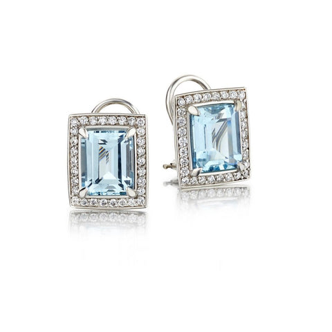 White Gold 9.00 Carat Total Aquamarine And Diamond Halo Earrings