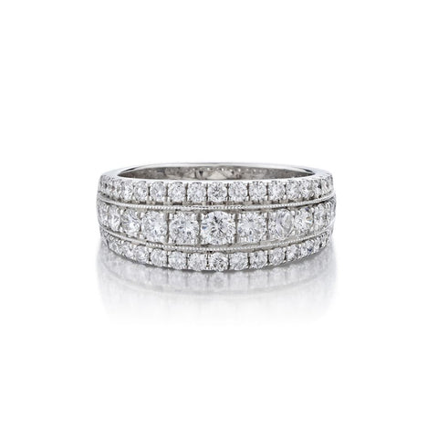 1.35 Carat Total Round Brilliant Cut Diamond Three Row Band