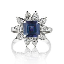 2.70 Carat Blue Sapphire And Pear-Shaped DIamond White Gold Ring