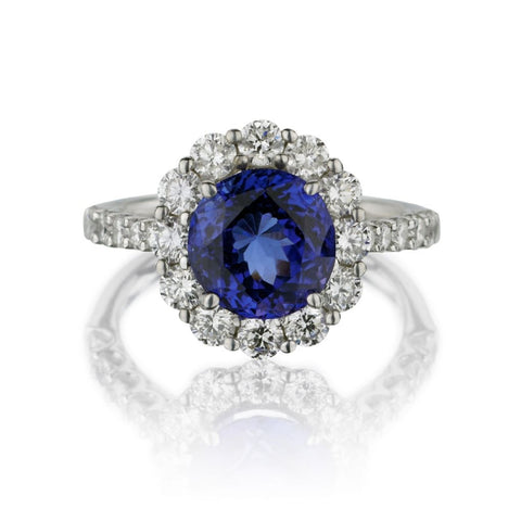 3.15 Carat Tanzanite And Round Brilliant Cut Diamond Halo Ring