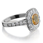 1.03 Carat Cushion Cut Yellow Sapphire & Diamond Halo-Set Ring