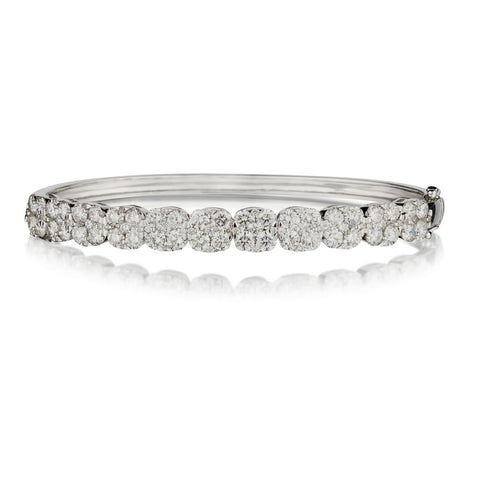 4.40 Carat Total Round Brilliant Cut Diamond Cluster Bangle Bracelet