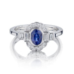 Art Deco Inspired White Gold Sapphire And Diamond Halo-Set Ring