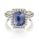 3.20 Carat Blue Sapphire And Diamond Halo-Set WG Ring