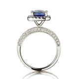 3.20 Carat Blue Sapphire And Diamond Halo-Set WG Ring