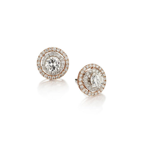 2.50 Carat Total Weight Round Brilliant Cut Diamond Halo Studs