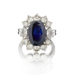 6.40 Carat Blue Sapphire And Diamond Split Shank Cluster Ring