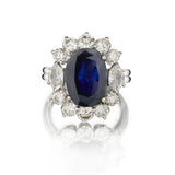 6.40 Carat Blue Sapphire And Diamond Split Shank Cluster Ring