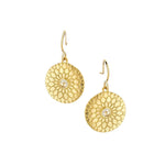 Me&Ro Yellow Gold Medium Lotus Mandala Diamond Drop Earrings