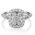 1.10ct  Baguette And Round Brilliant Cut Diamond Illusion Ring