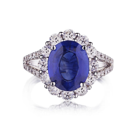 1.50 Carat Cornflower Blue Sapphire And Diamond Halo Ring