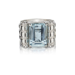 13.00 Carat Aqua Gemstone And Diamond White Gold Cocktail Ring