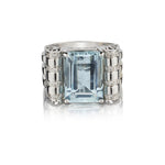 13.00 Carat Aqua Gemstone And Diamond White Gold Cocktail Ring