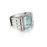 13.00 Carat Aqua Gemstone And Diamond White Gold Cocktail Ring