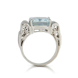 13.00 Carat Aqua Gemstone And Diamond White Gold Cocktail Ring